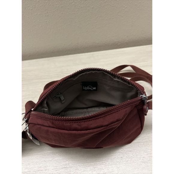 Kipling IKER Dark Plum Tonal Crossbody Purse Bag With Monkey Key Chain NWT - Picture 6 of 9